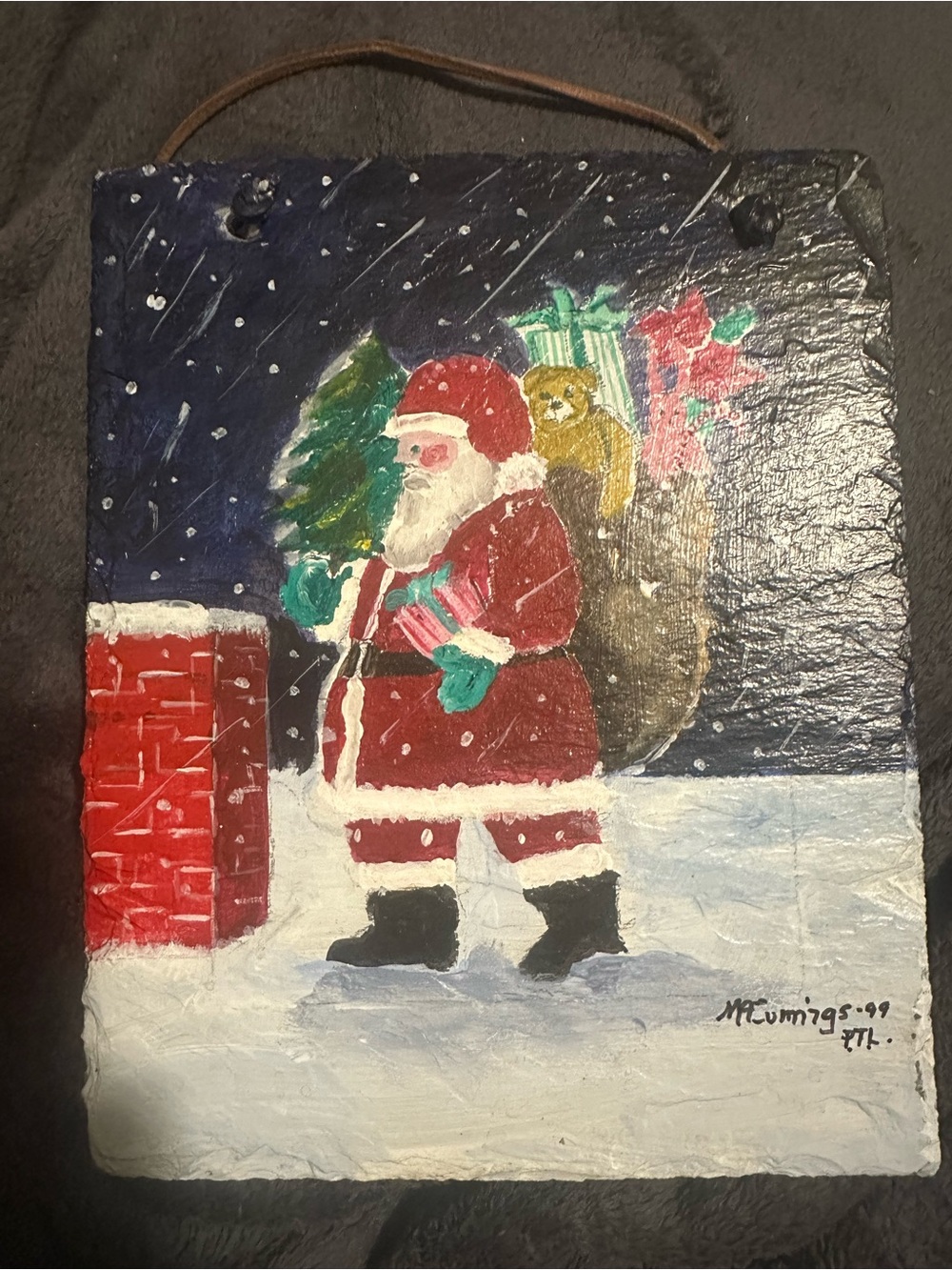 Hand-Painted Santa Claus Holiday Wall Art - Red